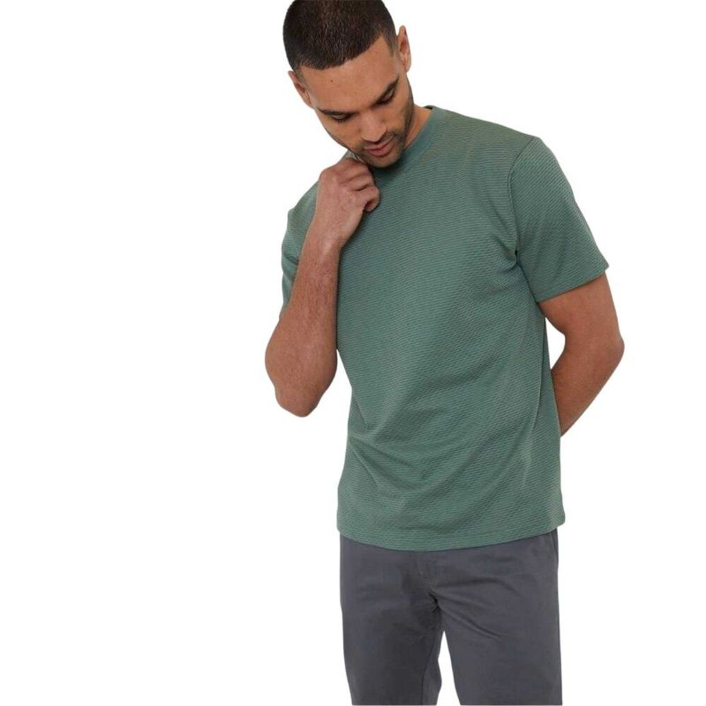 Threadbare Mens Textured Crew Neck Regular T-Shirt / Dark Forest